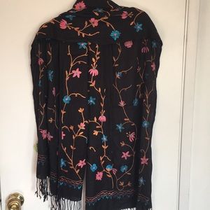 Janie Besner Floral Embroidered Fringe Scarf